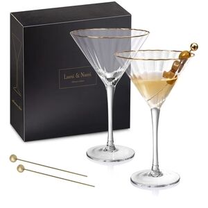 Set Of 2 Gold-Rimmed Martini Glass Set